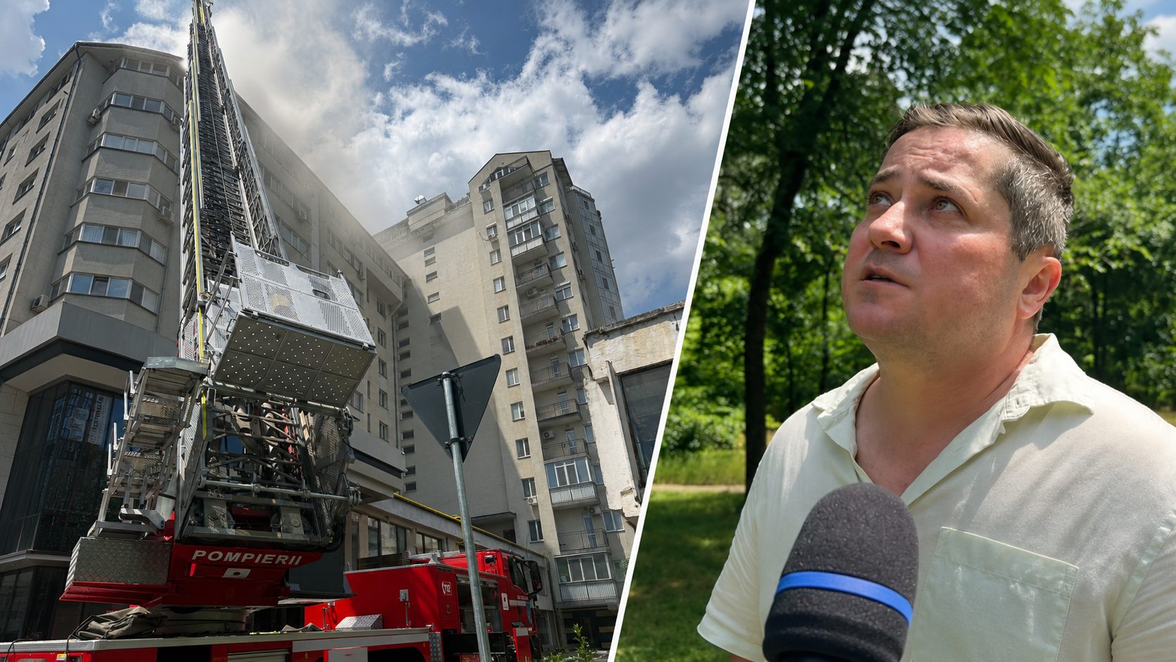(VIDEO) În Chișinău a luat foc mansarda unui bloc: un locatar spune că incendiul ar fi izbucnit în timpul lucrărilor de reparație a acoperișului