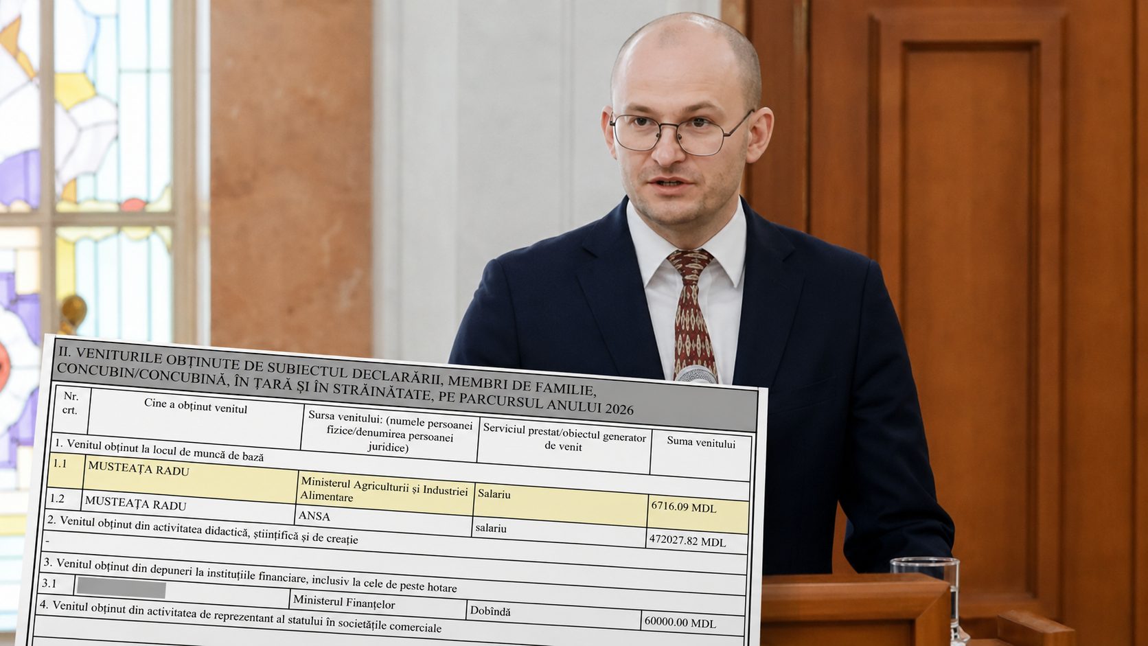 Două zile în funcția de ministru – 6.716 lei: Musteața a declarat venituri de la Ministerul Agriculturii