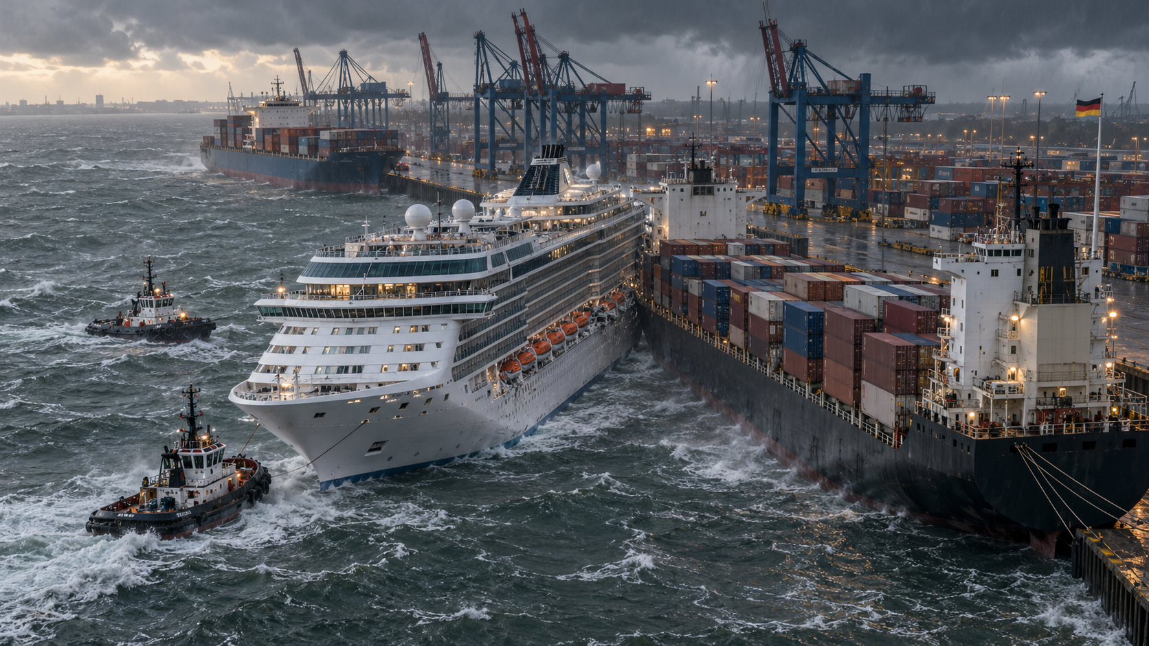 Un vas de croazieră s-a ciocnit cu două nave-container într-un port din Germania